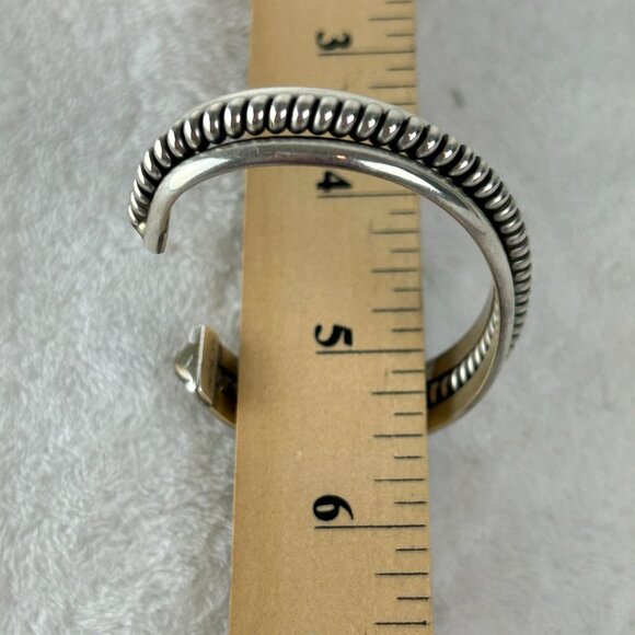 VINTAGE NAVAJO SIGNED TAHE STERLING SILVER TWISTED CABLE ROPE CUFF BRACELET - Picture 5 of 11